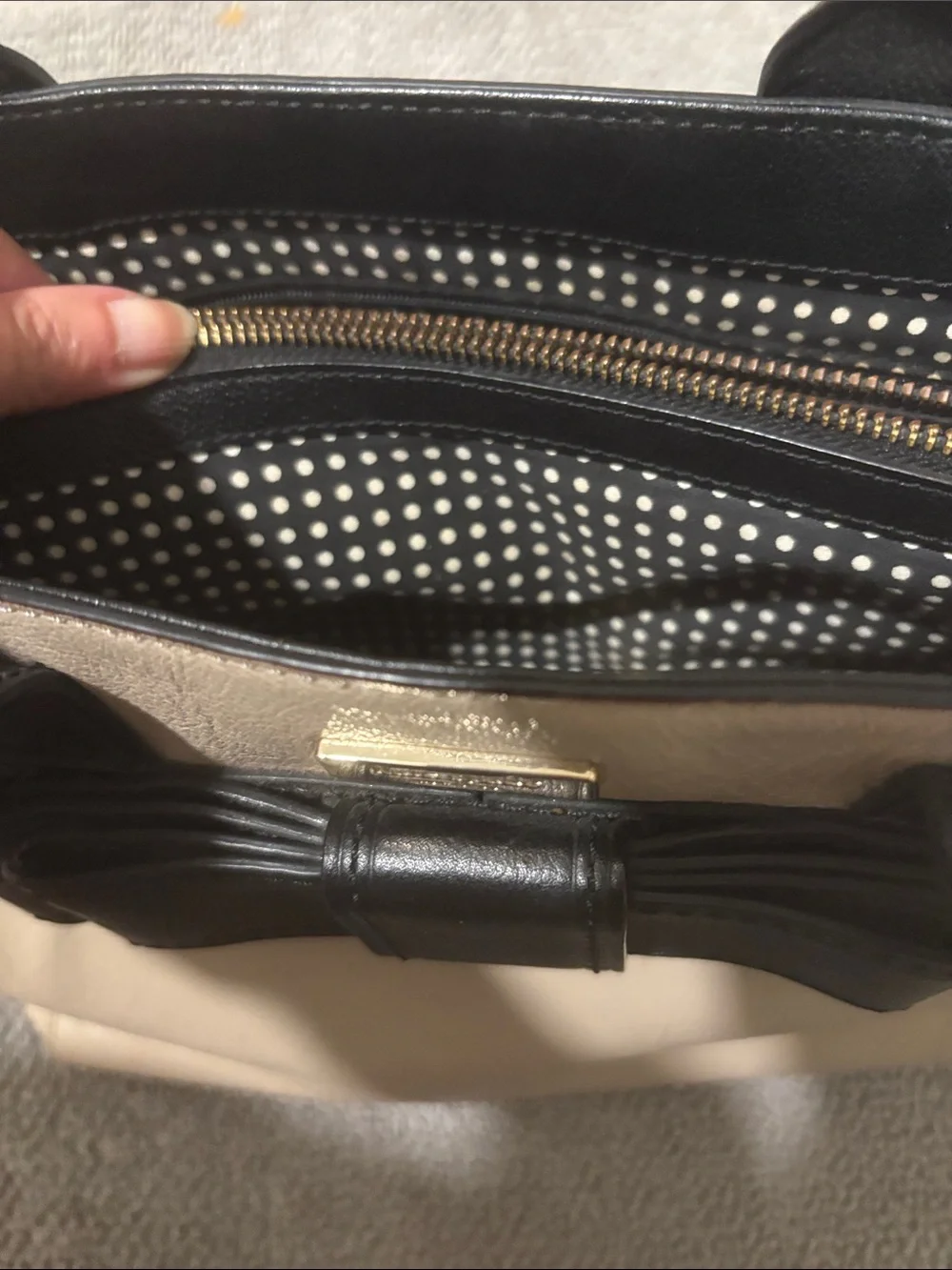 kate spade Cream and Black Leather Bow-Trim Satchel